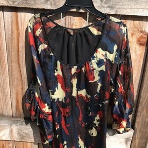 SINGLE, SHEER BLOUSE, 3/4 SLEEVES, NAVY, MAROON,